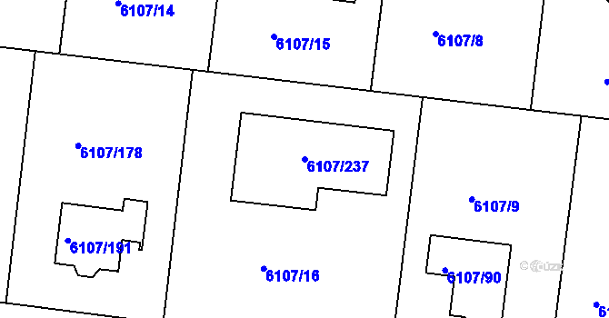 Parcela st. 6107/237 v KÚ Frýdek, Katastrální mapa