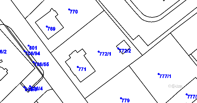 Parcela st. 772/1 v KÚ Frýdek, Katastrální mapa