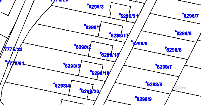 Parcela st. 6298/18 v KÚ Frýdek, Katastrální mapa