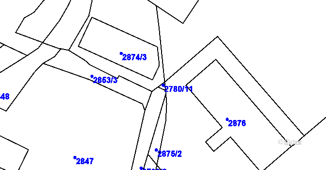 Parcela st. 2780/11 v KÚ Frýdek, Katastrální mapa