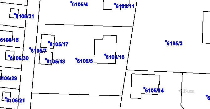 Parcela st. 6105/16 v KÚ Frýdek, Katastrální mapa