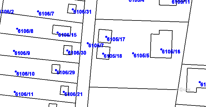 Parcela st. 6105/18 v KÚ Frýdek, Katastrální mapa
