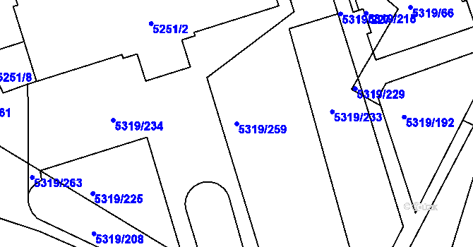 Parcela st. 5319/259 v KÚ Frýdek, Katastrální mapa