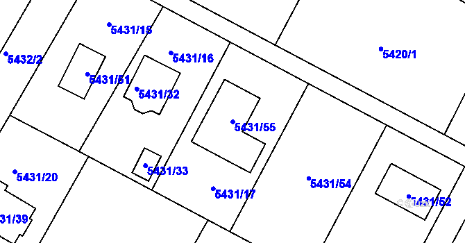 Parcela st. 5431/55 v KÚ Frýdek, Katastrální mapa