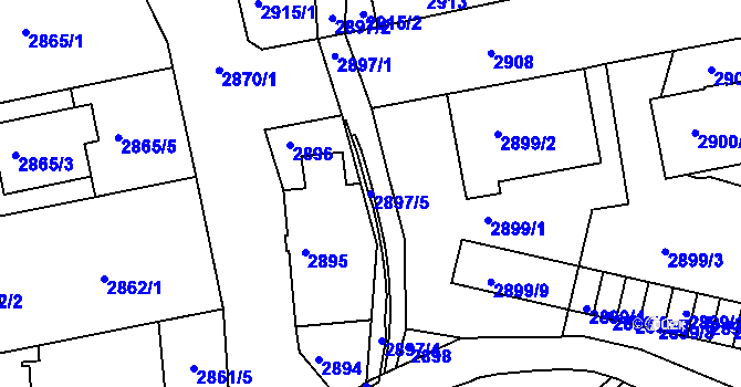 Parcela st. 2897/5 v KÚ Frýdek, Katastrální mapa