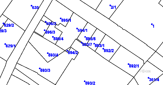 Parcela st. 593/7 v KÚ Frýdlant, Katastrální mapa