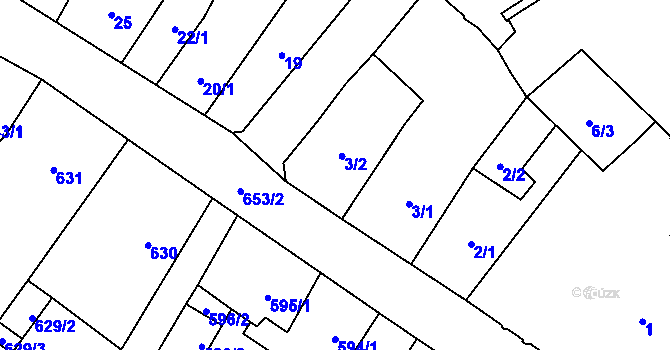 Parcela st. 3/2 v KÚ Frýdlant, Katastrální mapa