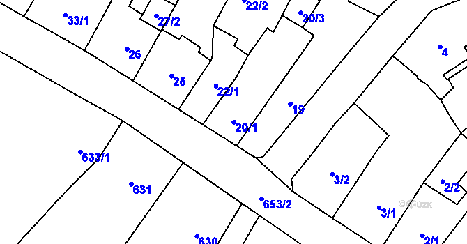 Parcela st. 20/1 v KÚ Frýdlant, Katastrální mapa