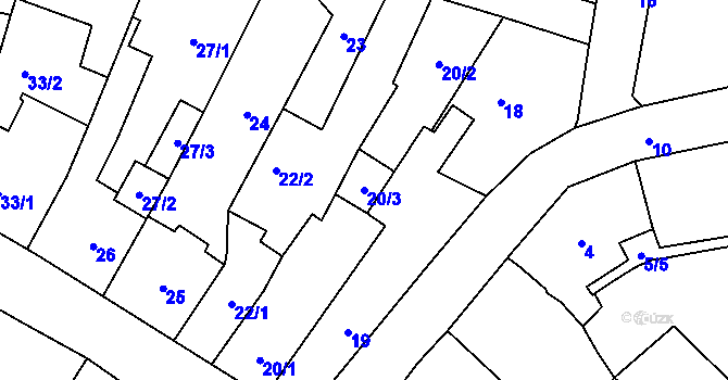 Parcela st. 20/3 v KÚ Frýdlant, Katastrální mapa