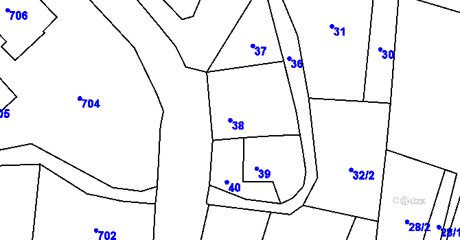 Parcela st. 38 v KÚ Frýdlant, Katastrální mapa