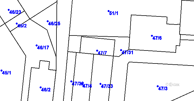 Parcela st. 47/7 v KÚ Frýdlant, Katastrální mapa
