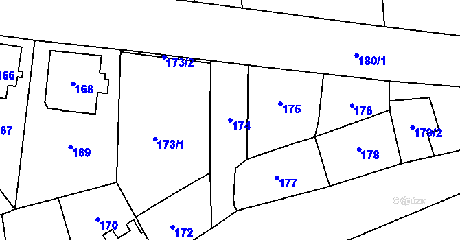 Parcela st. 174 v KÚ Frýdlant, Katastrální mapa