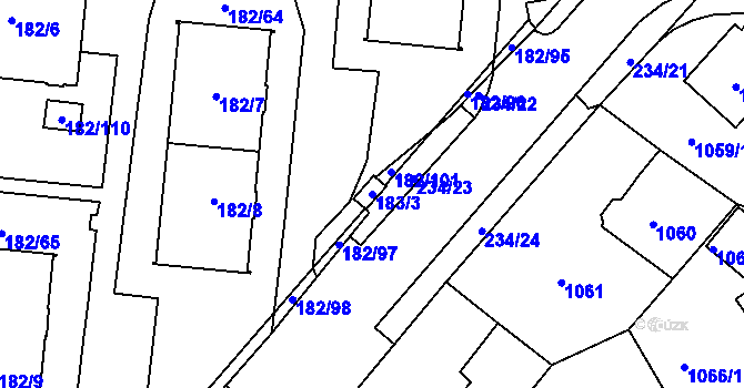 Parcela st. 183/3 v KÚ Frýdlant, Katastrální mapa