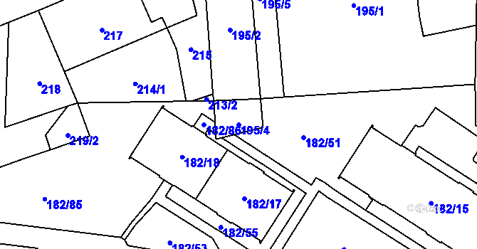 Parcela st. 195/4 v KÚ Frýdlant, Katastrální mapa