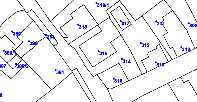 Parcela st. 316 v KÚ Frýdlant, Katastrální mapa