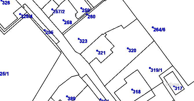 Parcela st. 321 v KÚ Frýdlant, Katastrální mapa