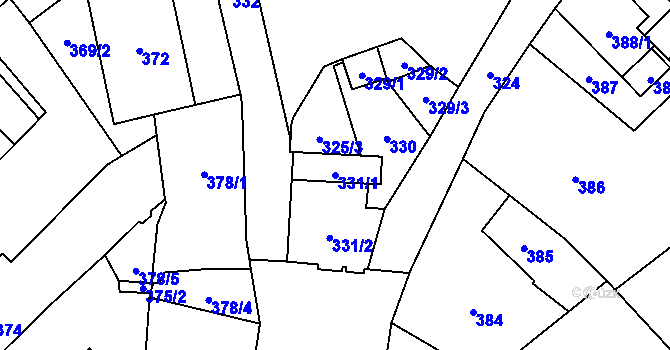 Parcela st. 331/1 v KÚ Frýdlant, Katastrální mapa