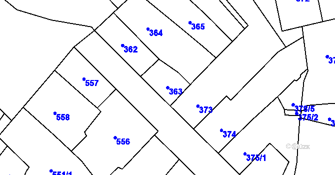 Parcela st. 363 v KÚ Frýdlant, Katastrální mapa