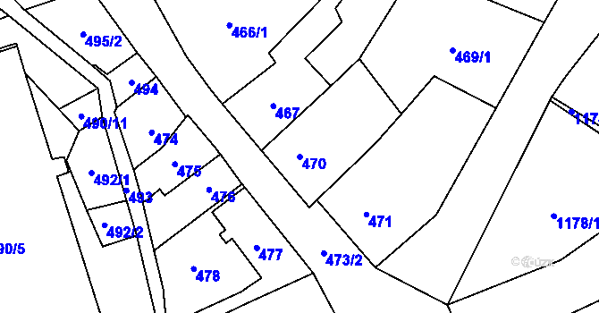 Parcela st. 470 v KÚ Frýdlant, Katastrální mapa