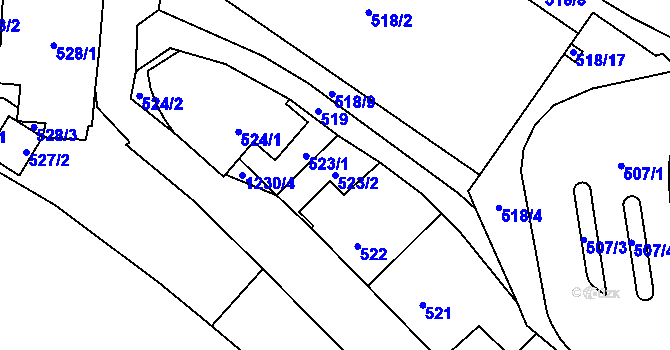 Parcela st. 523/2 v KÚ Frýdlant, Katastrální mapa