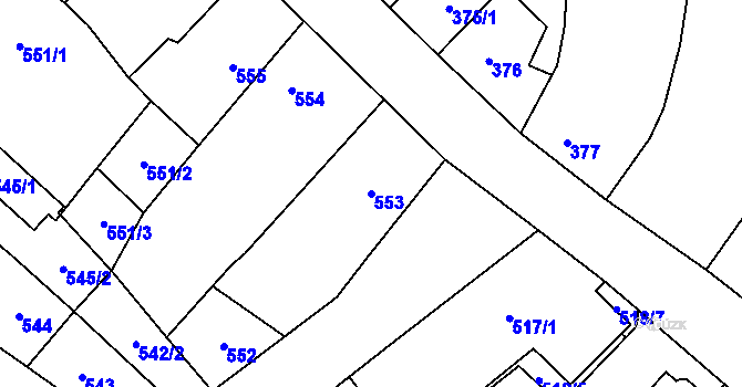 Parcela st. 553 v KÚ Frýdlant, Katastrální mapa