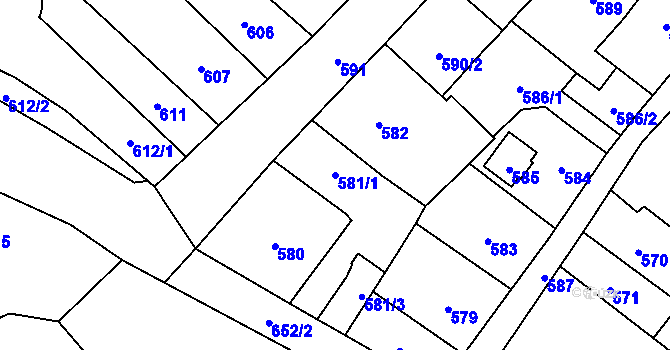 Parcela st. 581/1 v KÚ Frýdlant, Katastrální mapa