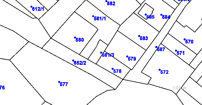Parcela st. 581/3 v KÚ Frýdlant, Katastrální mapa