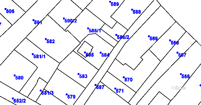 Parcela st. 584 v KÚ Frýdlant, Katastrální mapa