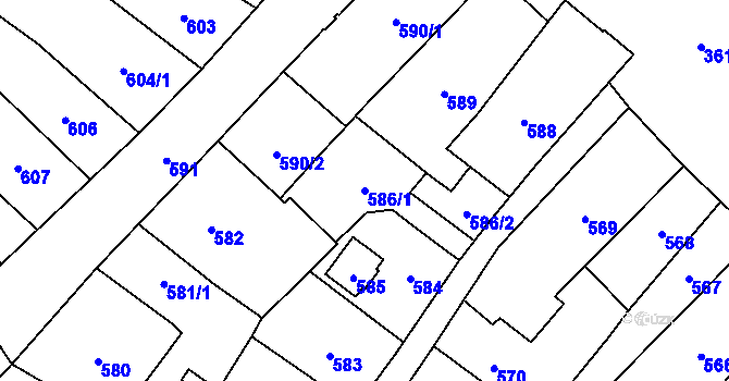 Parcela st. 586/1 v KÚ Frýdlant, Katastrální mapa