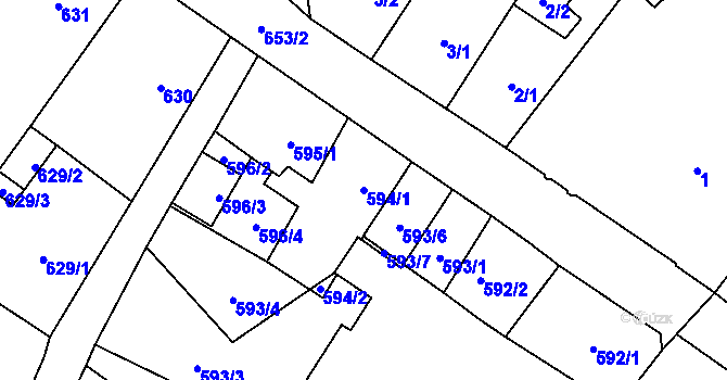 Parcela st. 594/1 v KÚ Frýdlant, Katastrální mapa
