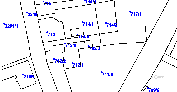 Parcela st. 712/3 v KÚ Frýdlant, Katastrální mapa