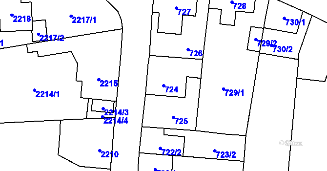 Parcela st. 724 v KÚ Frýdlant, Katastrální mapa