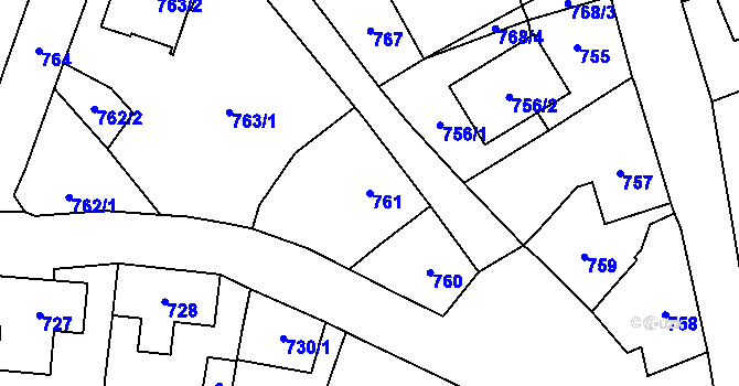 Parcela st. 761 v KÚ Frýdlant, Katastrální mapa