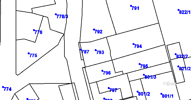 Parcela st. 793 v KÚ Frýdlant, Katastrální mapa