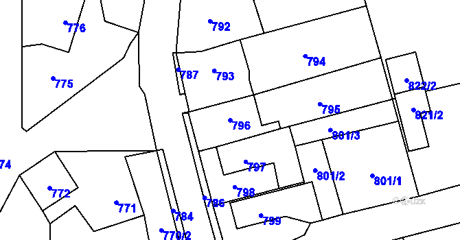 Parcela st. 796 v KÚ Frýdlant, Katastrální mapa