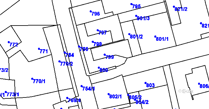 Parcela st. 799 v KÚ Frýdlant, Katastrální mapa