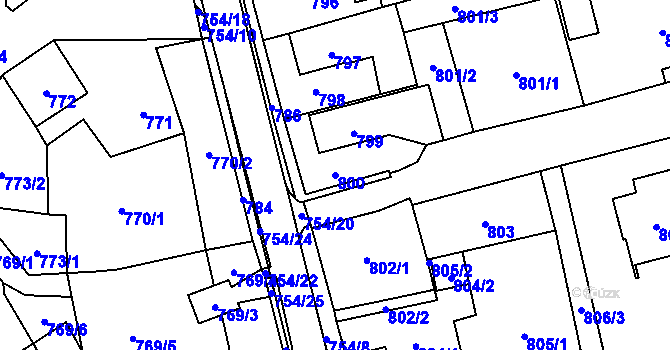 Parcela st. 800 v KÚ Frýdlant, Katastrální mapa