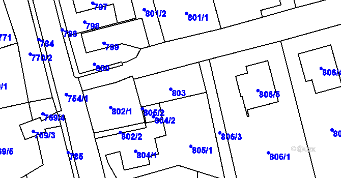Parcela st. 803 v KÚ Frýdlant, Katastrální mapa