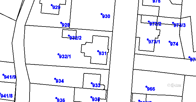 Parcela st. 931 v KÚ Frýdlant, Katastrální mapa