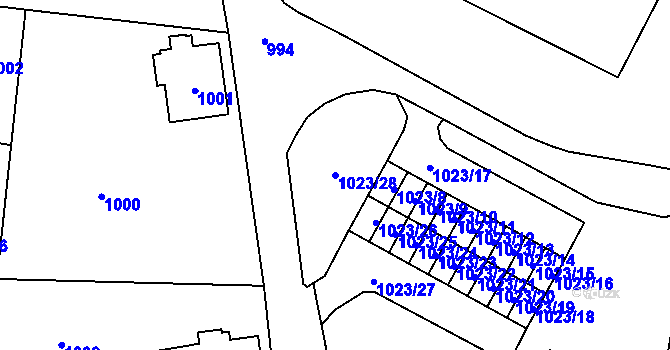 Parcela st. 1023/28 v KÚ Frýdlant, Katastrální mapa