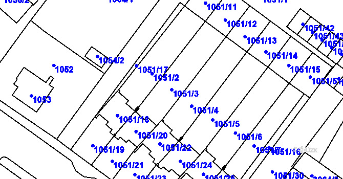 Parcela st. 1051/3 v KÚ Frýdlant, Katastrální mapa