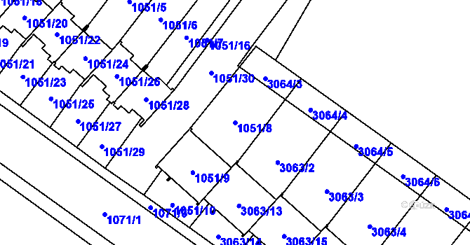 Parcela st. 1051/8 v KÚ Frýdlant, Katastrální mapa