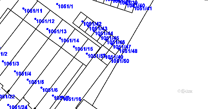 Parcela st. 1051/49 v KÚ Frýdlant, Katastrální mapa