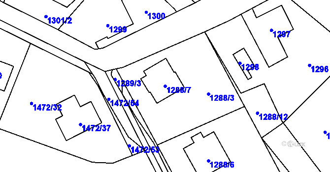 Parcela st. 1288/7 v KÚ Frýdlant, Katastrální mapa