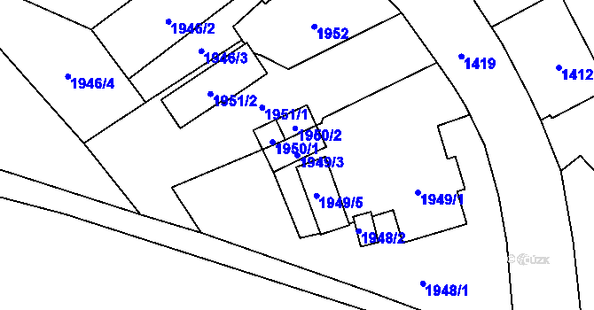 Parcela st. 1949/3 v KÚ Frýdlant, Katastrální mapa