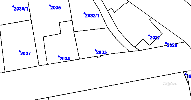 Parcela st. 2033 v KÚ Frýdlant, Katastrální mapa
