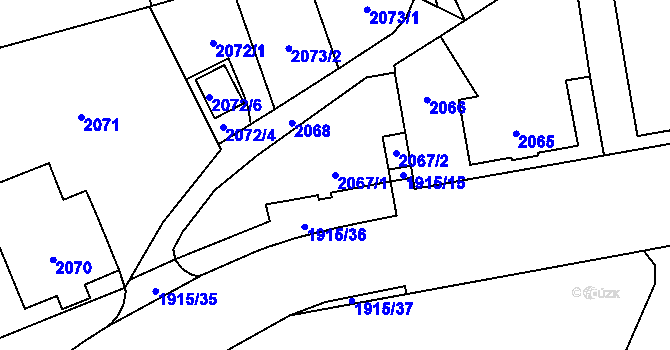 Parcela st. 2067/1 v KÚ Frýdlant, Katastrální mapa