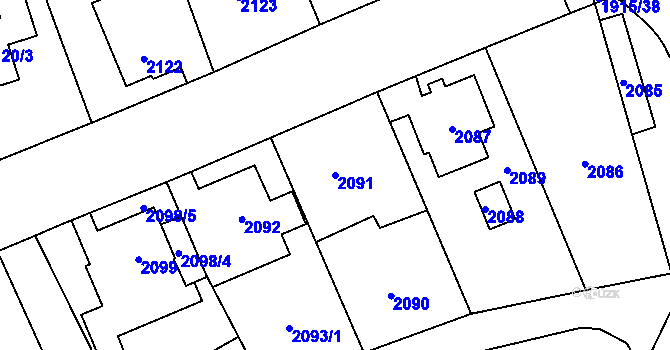 Parcela st. 2091 v KÚ Frýdlant, Katastrální mapa