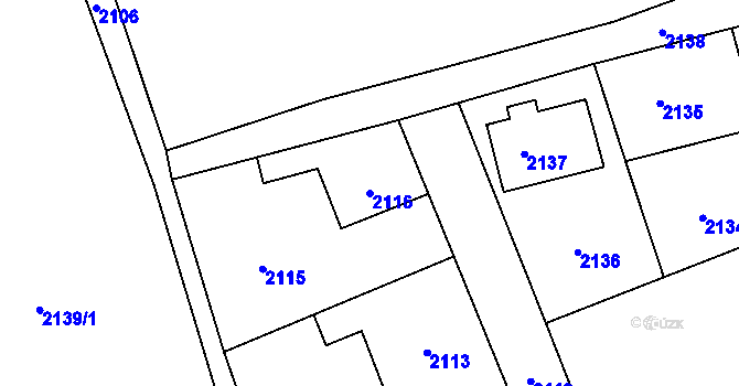 Parcela st. 2116 v KÚ Frýdlant, Katastrální mapa
