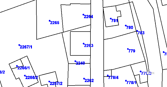 Parcela st. 2263 v KÚ Frýdlant, Katastrální mapa